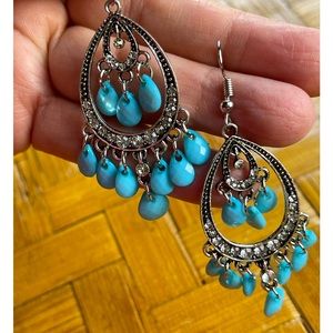 Faux turquoise & crystal boho dangle earrings